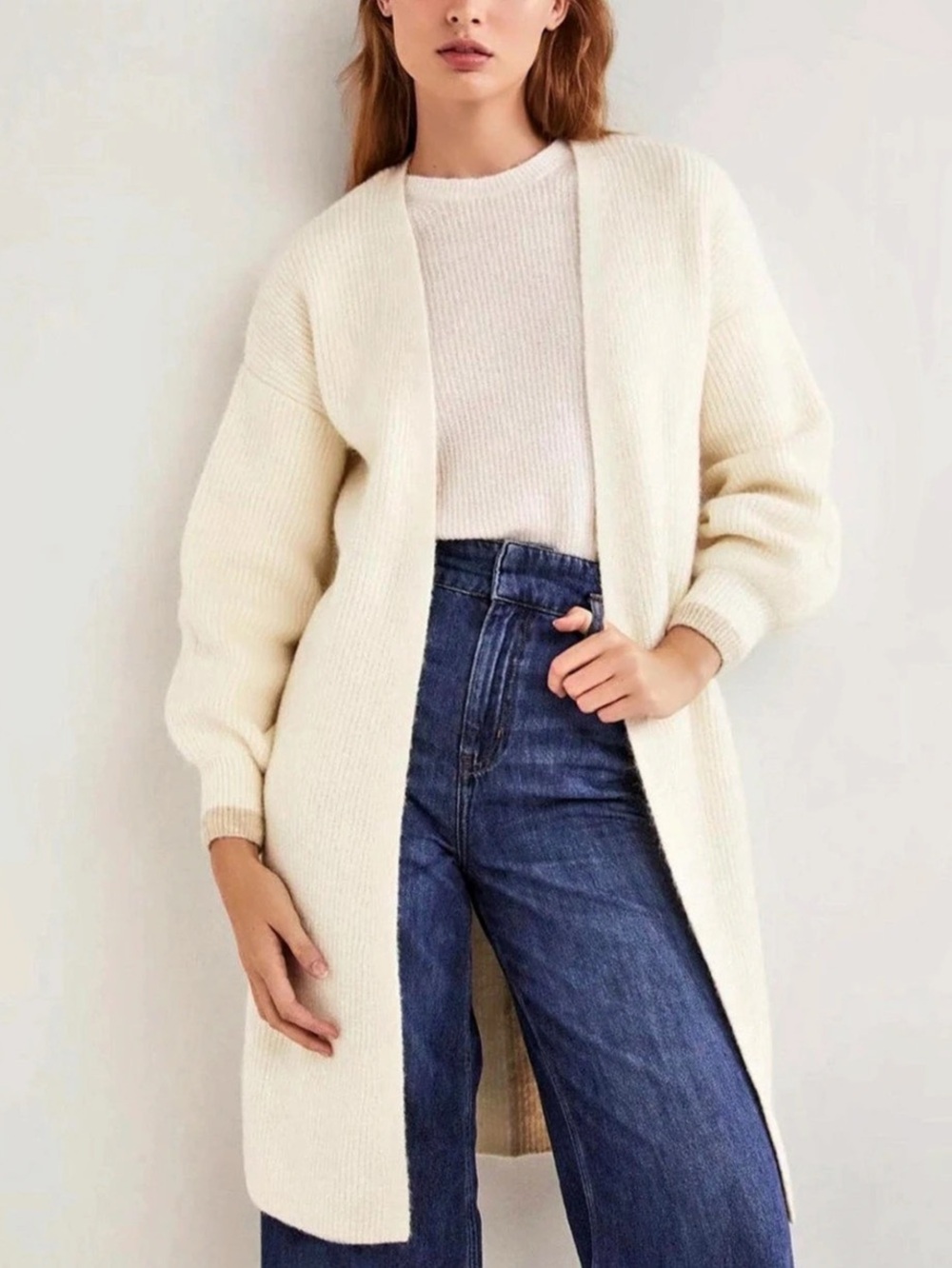 Boden Women’s Longline Fluffy Cardigan Size 8 Ivory Duster